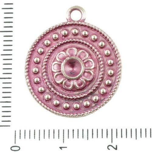 6pcs antique ton argent valentine rose patine laver fleur monnaie rond focal cercle strass paramètre sku-37077