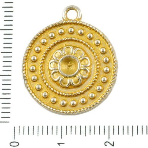 6pcs antique ton argent mat or patine laver fleur monnaie rond focal cercle strass paramètres penden sku-37078