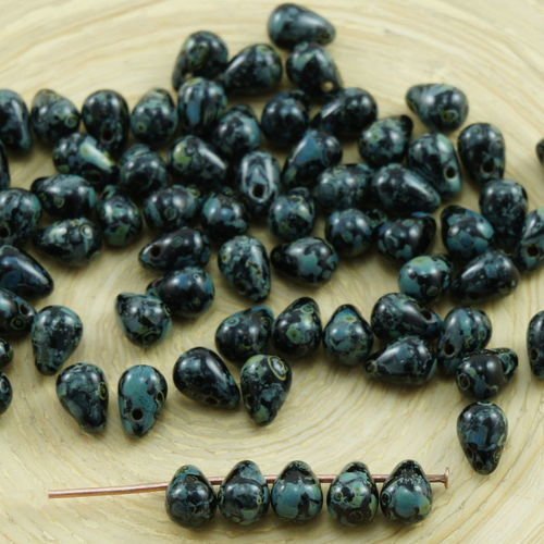 40pcs picasso brun opaque noir de jais verre tchèque petite larme perles de 4 mm x 6 mm sku-31008
