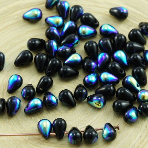 40pcs opaque jet noir métallique ab demi-verre tchèque petite larme perles de 4 mm x 6 mm sku-31012
