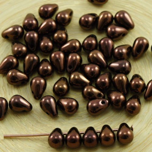 40pcs métallique brillant bronze brun lustre verre tchèque petite larme perles de 4 mm x 6 mm sku-31019