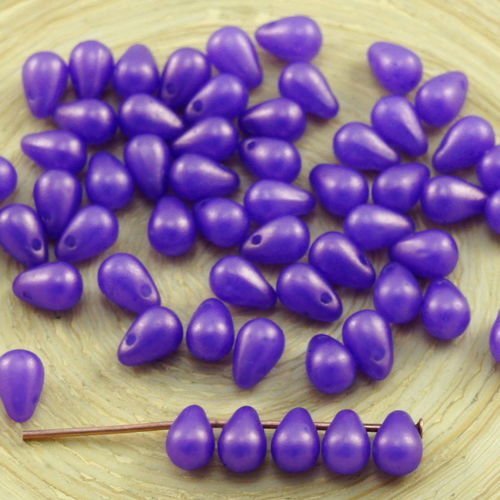 40pcs mat or briller violet verre tchèque petite larme perles de 4 mm x 6 mm sku-31035