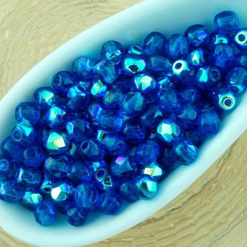 100pcs cristal capri blue ab demi-rond à facettes feu poli petite entretoise de verre tchèque perles sku-33086
