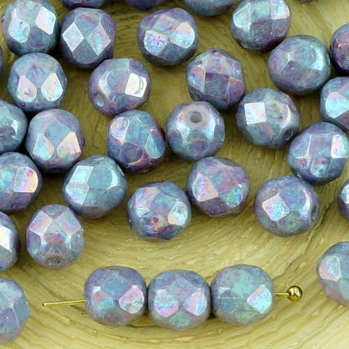 40pcs nébuleuse violet blanc albâtre opale ronde à facettes feu poli entretoise de verre tchèque per sku-33181