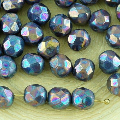 40pcs nébuleuse pourpre opaque gris ronde à facettes feu poli entretoise de verre tchèque perles de  sku-33182