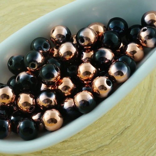 100pcs noir métallique capri d'or de cuivre demi-tour druk verre tchèque pressé perles de petite ent sku-31190