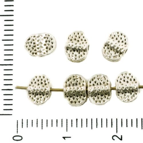 12pcs antique ton argent petite entretoise plat ovale en pierre de lave imitation parsemée de perles sku-37338