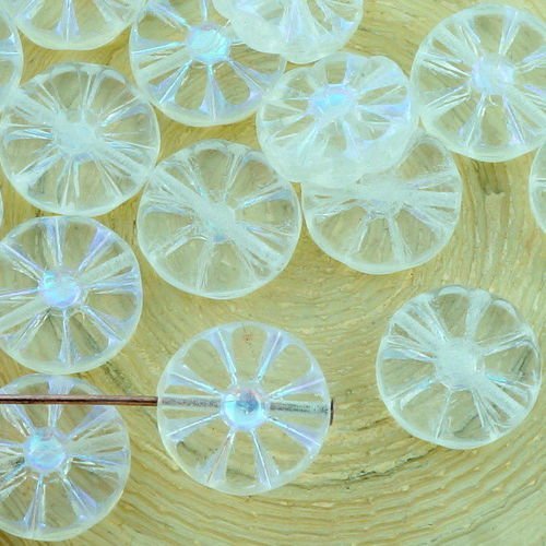 8pcs cristal clair ab table pleine fleur coupée plat pièce de verre tchèque perles de 12mm sku-33350