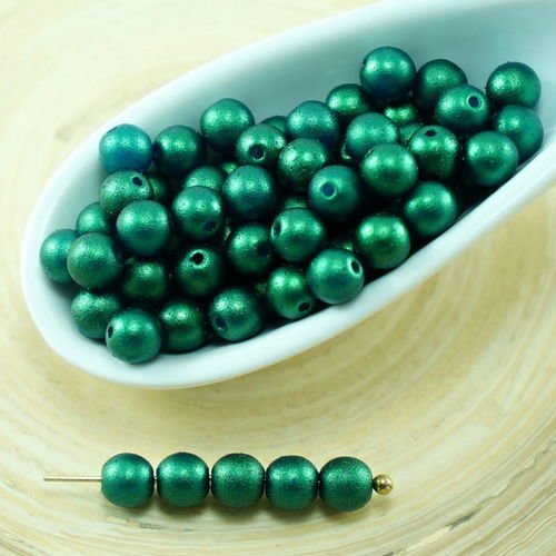 100pcs or briller vert émeraude ronde verre tchèque perles de petite entretoise de 4mm sku-27260
