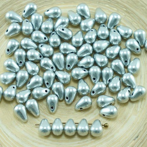 40pcs métallique mat aluminium argent verre tchèque petite larme perles de 4 mm x 6 mm sku-27287