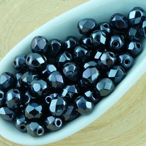 100pcs picasso opaque noir de jais lustre rond à facettes feu poli petite entretoise tchèque perles  sku-33448