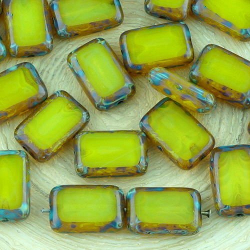 8pcs picasso brun ambre jaune opale rayé de la table de découpe à plat rectangle de verre tchèque pe sku-32484