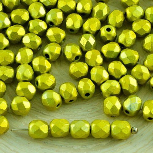 100pcs metalust or jaune métallisé verre tchèque ronde à facettes feu poli petites perles d'entretoi sku-31537