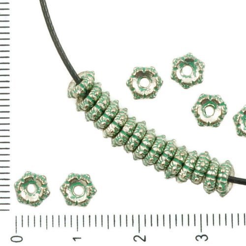 60pcs antique ton argent turquoise patine verte laver de petites entretoise fleur plate ronde perles sku-36197