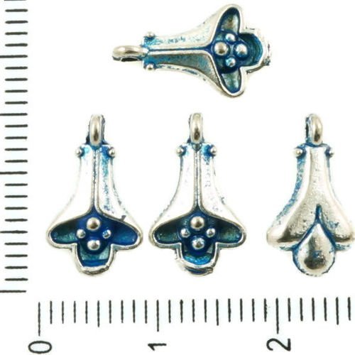 24pcs antique ton argent bleu patine laver bell fleur floral pendentifs charms tchèque métal conclus sku-36333