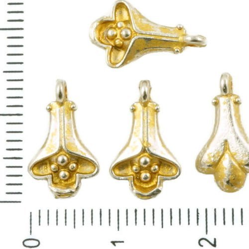 24pcs antique ton argent mat or patine laver bell fleur floral pendentifs charms tchèque métal concl sku-36335