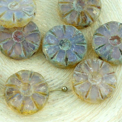 8pcs picasso mat violet opal table rustique de la fleur coupée plat pièce de verre tchèque perles de sku-34368