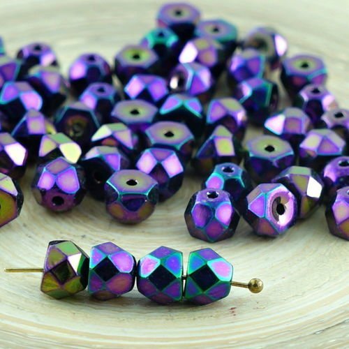 Nouvelle forme de 30pcs metallic rouge violet iris verre tchèque hill perles demi-rond à facettes fe sku-30658