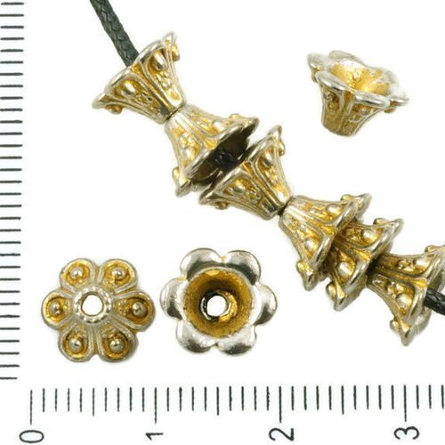 20pcs antique ton argent mat or patine laver perle en pampille pac bell fleur cône tchèque métal con sku-36512