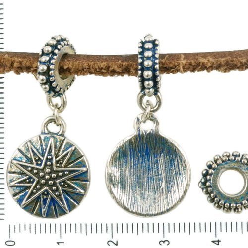 2pcs antique ton argent bleu patine laver de grandes trou européen bracelet de la caution de l'étoil sku-36548