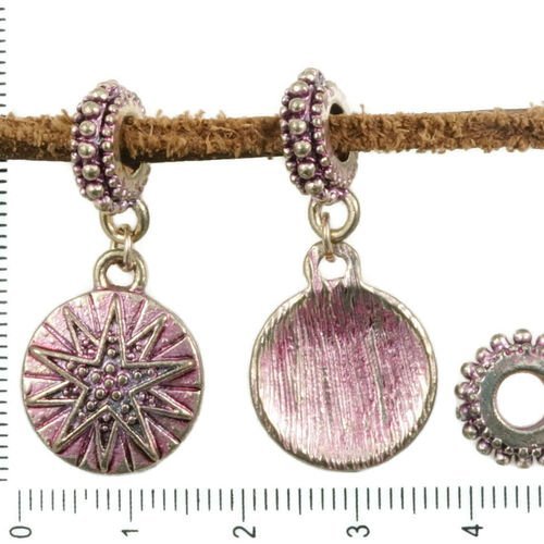 2pcs antique ton argent rose patine laver de grandes trou européen bracelet de la caution de l'étoil sku-36549