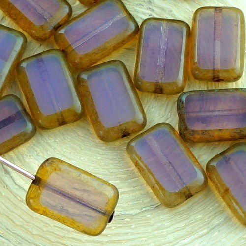 8pcs picasso brun opale cristal taille de table rectangle plat verre tchèque perles de 8mm x 12mm sku-32461