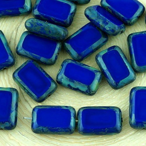 8pcs picasso brun opaque bleu foncé table de découpe à plat rectangle de verre tchèque perles de 8mm sku-32476