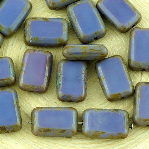 8pcs picasso brun opaque violet taille de table rectangle plat verre tchèque perles de 8mm x 12mm sku-32493