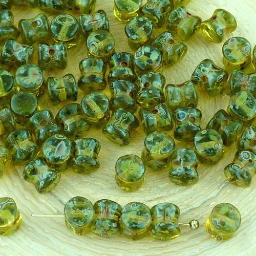 60pcs cristal picasso olivine feu vert pellet preciosa diablo dogbone tchèque perles de verre de 4mm sku-32519