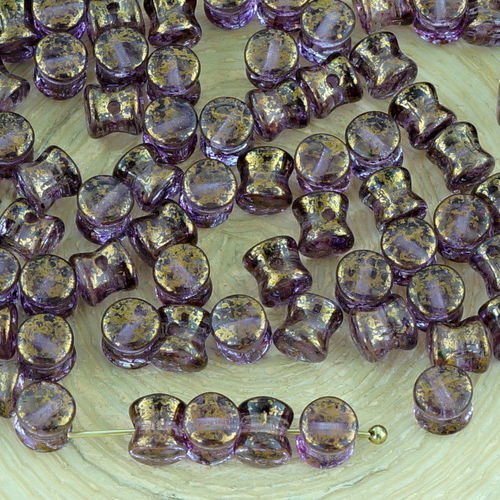 60pcs picasso cristal violet or lustre en terre cuite pellet preciosa diablo dogbone tchèque perles  sku-32532
