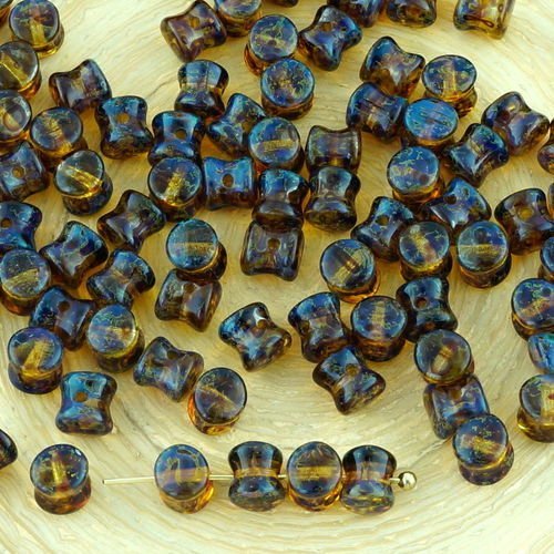 60pcs léger en cristal de saphir bleu picasso jaune pellet preciosa diablo dogbone tchèque perles de sku-32537