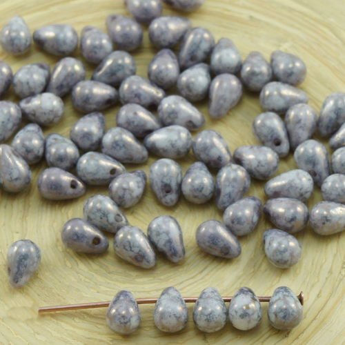 40pcs picasso gris argent de cuivre et de terre cuite verre tchèque petite larme perles de 4 mm x 6  sku-31024