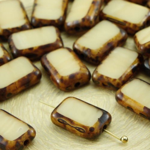 8pcs picasso ivoire opaque brun table de découpe à plat rectangle de verre tchèque perles de 8mm x 1 sku-32671