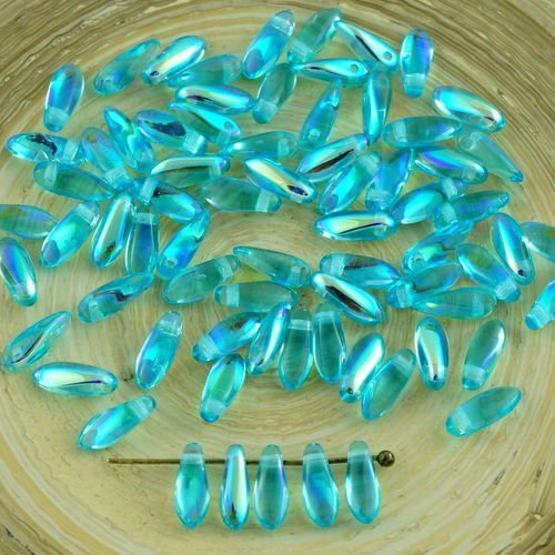 80pcs cristal aigue-marine aqua blue ab extra petit verre tchèque poignard perles de plat de feuille sku-28591