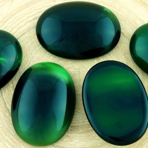 2pcs malachite vert foncé noir rayé opale ovale bombé dos plat verre tchèque en forme de cabochon 25 sku-34743