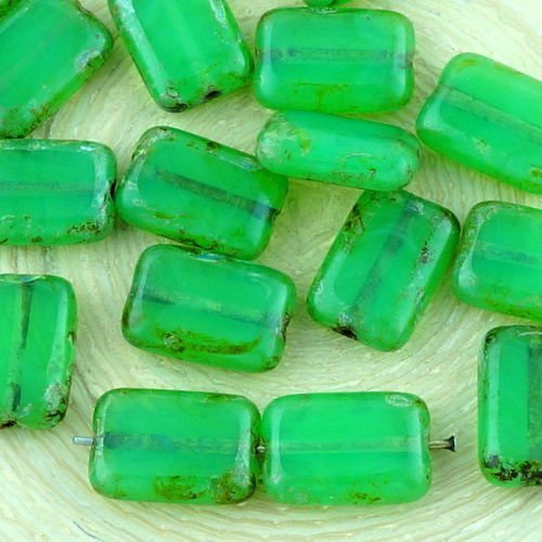 8pcs picasso brun opale vert de la table de découpe à plat rectangle de verre tchèque perles de 8mm  sku-32459