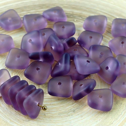 20pcs mat cristal violet givré plat agité carré puce rondelle de verre tchèque perles de de mer de s sku-30668