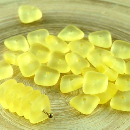 20pcs matte crystal jonquille jaune givré plat agité carré puce rondelle de verre tchèque perles de  sku-30676