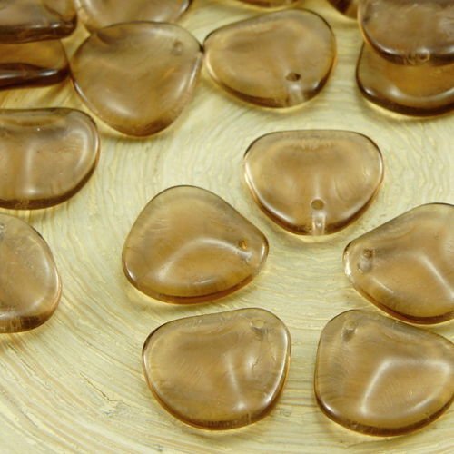 12pcs cristal topaze fumé marron large rose pétale de fleur verre tchèque perles de 13mm x 14mm sku-32736