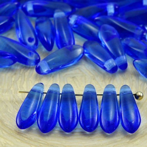 50pcs cristal bleu royal petit poignard à plat de feuilles de verre tchèque perles 11mm x 3mm sku-32802