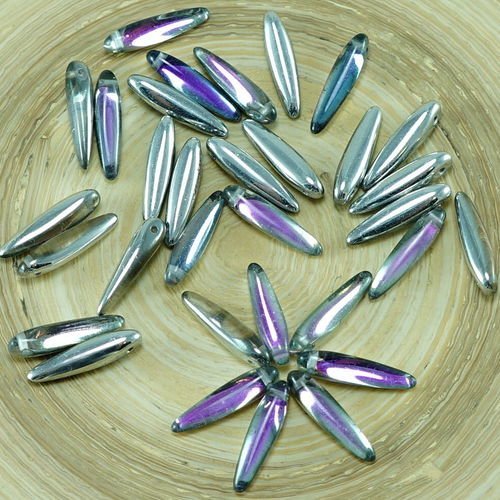 30pcs argent cristal violet demi-verre tchèque preciosa épine poignard perles feuille plate de 5 mm  sku-26902