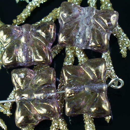Or brillant violet travertin papillon halloween tchèque perles de verre de 14mm x 11mm 8pcs sku-18725