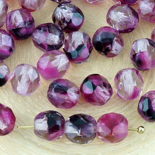 40pcs cristal pourpre violet mix ronde à facettes feu poli entretoise de verre tchèque perles de 6mm sku-33293