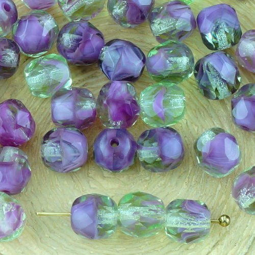 40pcs cristal vert violet opal mix ronde à facettes feu poli entretoise de verre tchèque perles de 6 sku-33301