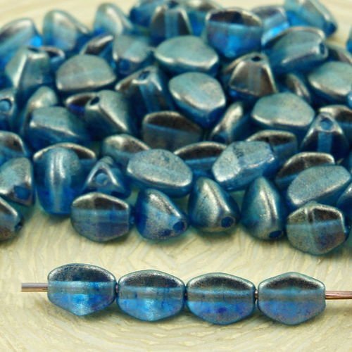 60pcs cristal bleu céleste golden touch pincée bicone à facettes entretoise tchèque perles de verre  sku-32100
