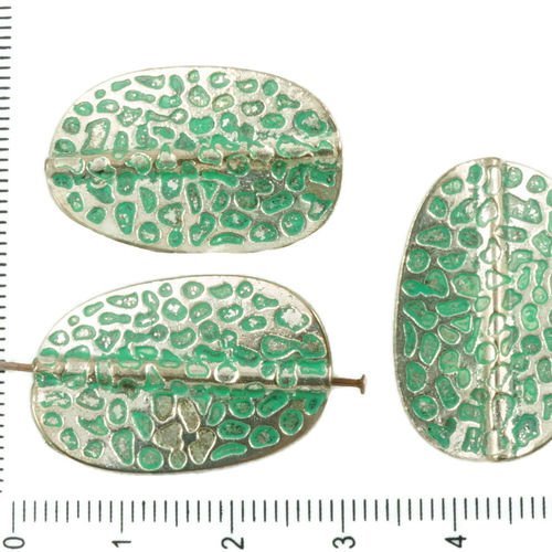 6pcs antique ton argent turquoise patine verte laver grand plat ovale courbe en pointillés de la feu sku-36811