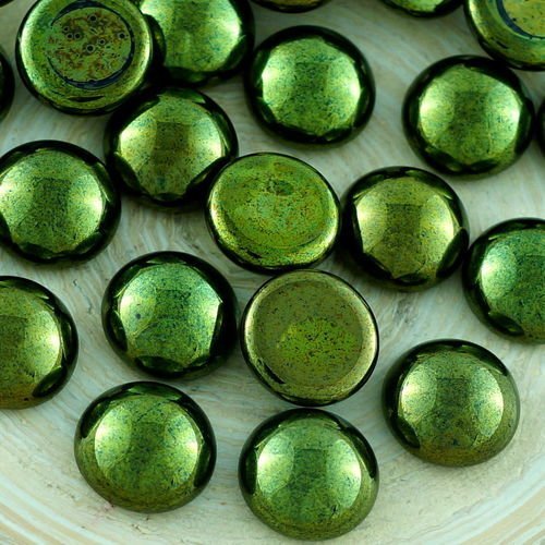 10pcs vert métallique lustre rond en forme de dôme tchèque cabochon en verre de 10mm sku-30655