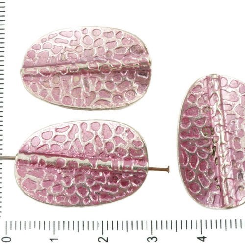 6pcs antique ton argent valentine rose patine laver grand plat ovale courbe en pointillés de la feui sku-36808