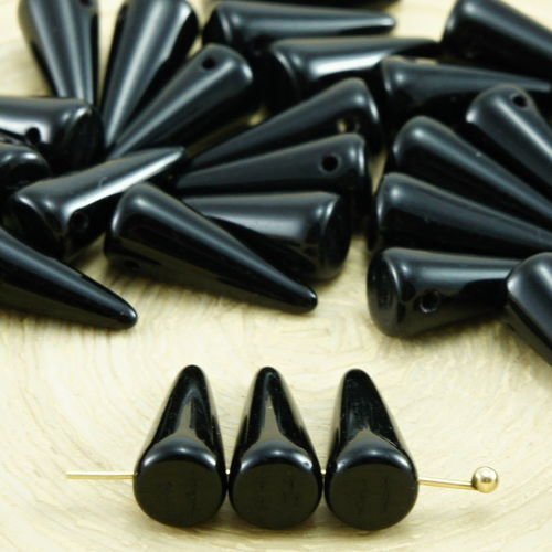 20pcs opaque noir de jais halloween spike cône de chute de verre tchèque perles de 13mm x 5mm sku-32715