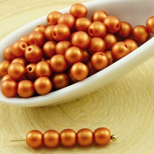 100pcs or briller l'or rouge mat perle ronde druk verre tchèque pressé perles de petite entretoise d sku-31783